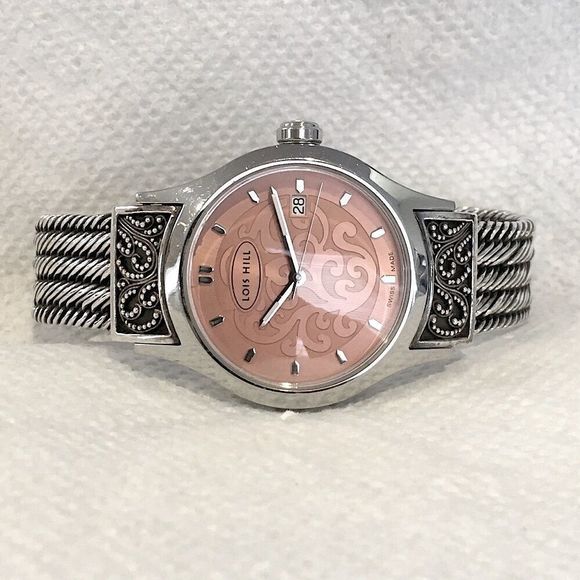 LOIS HILL Sterling Silver Pink Face Swiss Movement Watch RARE - Picture 2 of 16